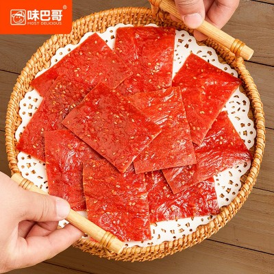【经销】味巴哥传统猪肉脯靖江特产散装100g烘烤风干味猪肉片干图5