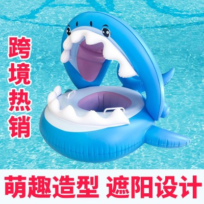 现货批发带蓬鲨鱼座圈 PVC儿童游泳座圈圈现货带遮阳蓬卡通座圈图3