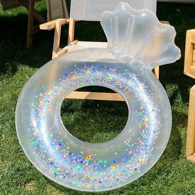 网红游泳圈儿童腋下圈ins婴幼儿宝宝座圈亮片透明贝壳加厚游泳圈图3