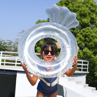 网红游泳圈儿童腋下圈ins婴幼儿宝宝座圈亮片透明贝壳加厚游泳圈图2