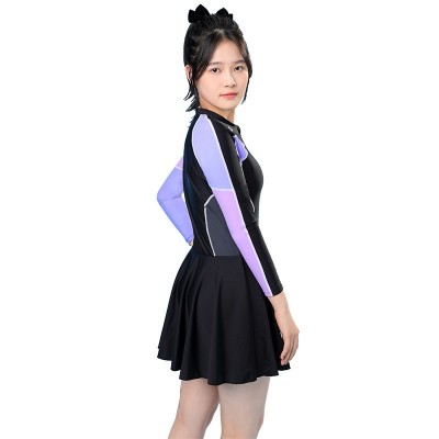 成人女士裙摆修身保守泳衣大童女孩防晒时尚游泳衣一件代发批发图2