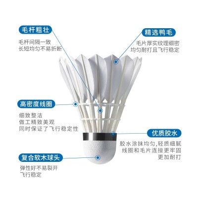 航宇羽毛球12只装训练用球耐打不易烂飞行稳定室内外台纤鸭毛球图2