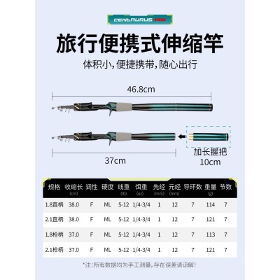 科迈雷跨境便携直柄枪柄收缩路亚竿碳素超轻硬可加长远投鱼竿批发图2